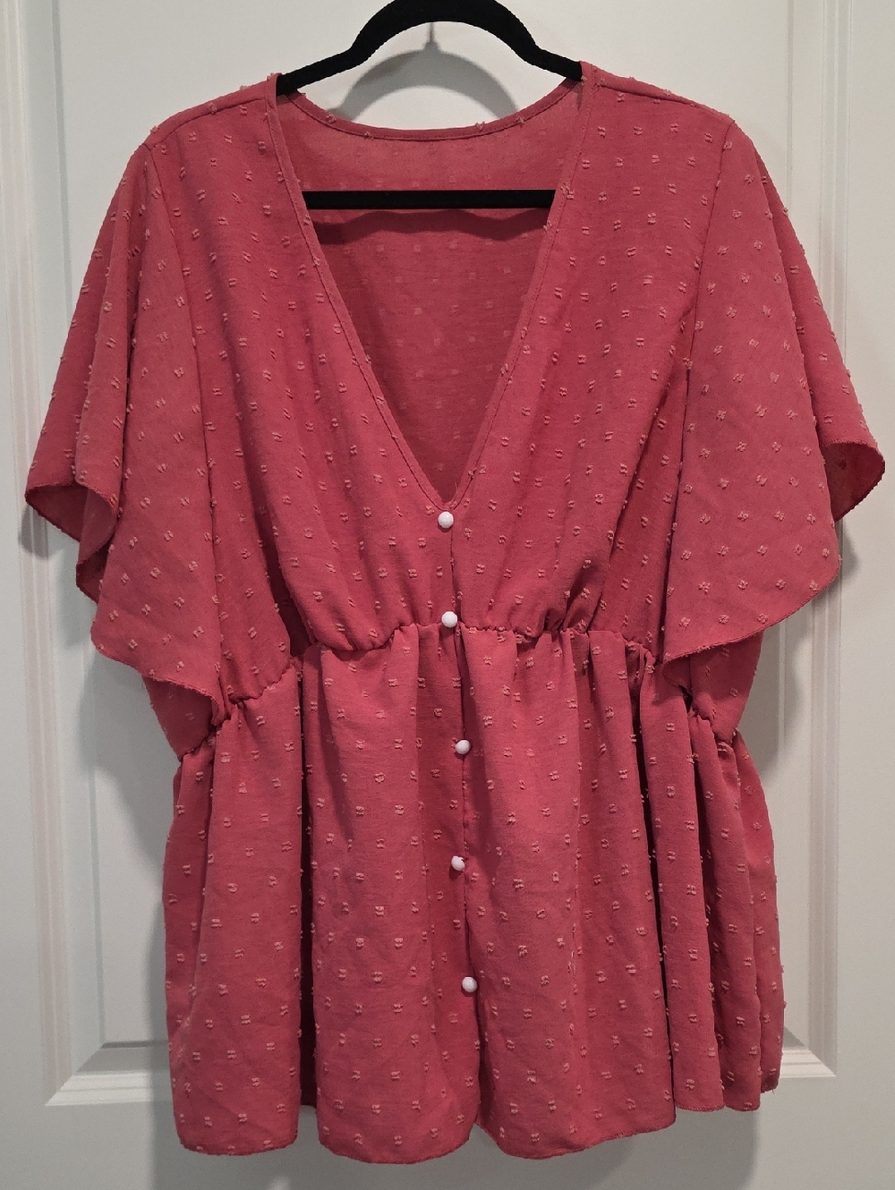 SHEIN Rose Pink Button-Front Flutter Sleeve Blouse